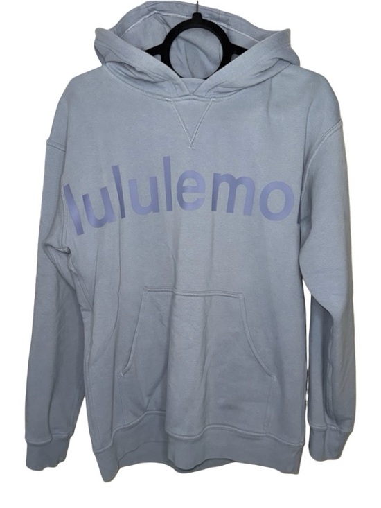 LULULEMON All Yours Chambray Large Logo Wordmark Hoodie Sweatshirt Size 8 - Picture 7 of 9